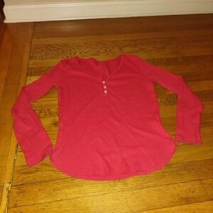 red waffle textured long sleeved henley with decorative buttons from love by gap